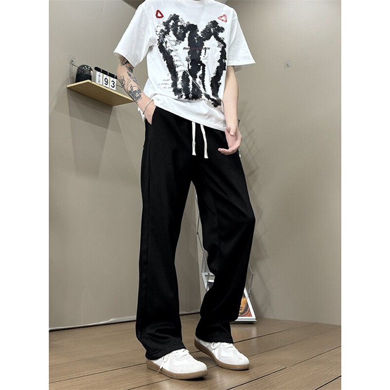 K10033-P35潮牌卫裤男2025新款百搭褶皱宽松直筒休闲长裤,男装休闲裤,电商A178