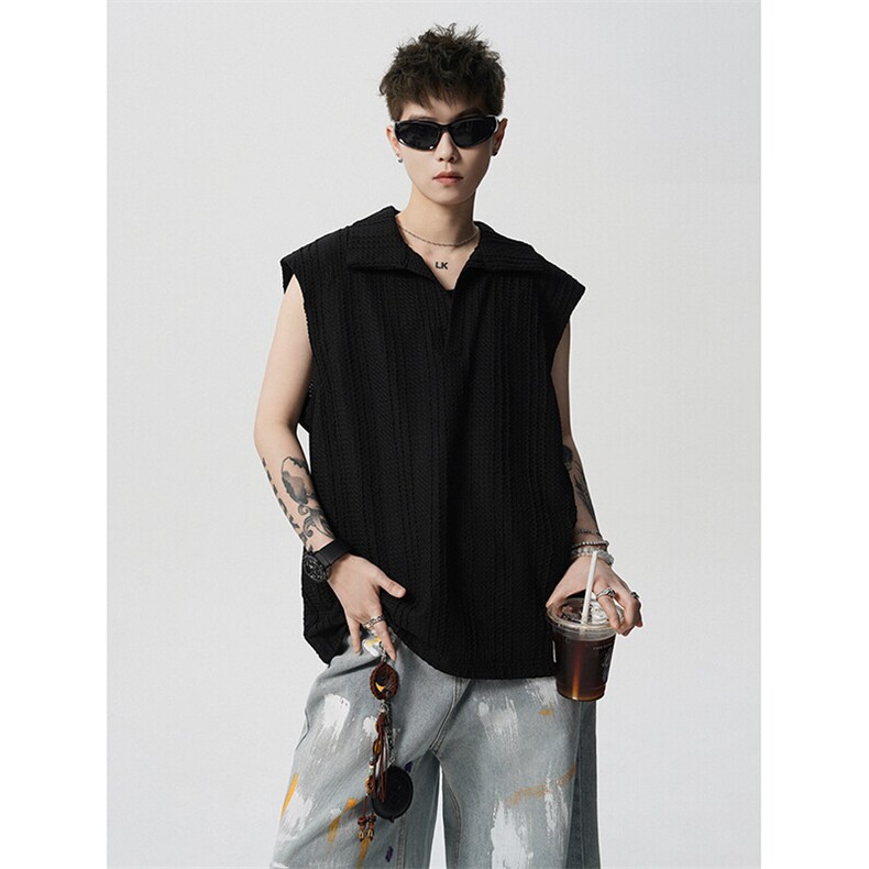 8XL-M夏竖条纹纯棉背心男韩版宽松坎肩休闲运动午休T恤肌理DX333，男装T恤，电商D206-1