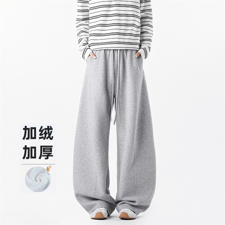 弯刀微喇运动卫裤男款秋冬美式潮牌加厚阔腿裤情侣显瘦显高长裤子图片