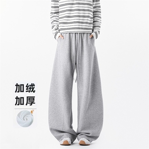 弯刀微喇运动卫裤男款秋冬美式潮牌加厚阔腿裤情侣显瘦显高长裤子图片