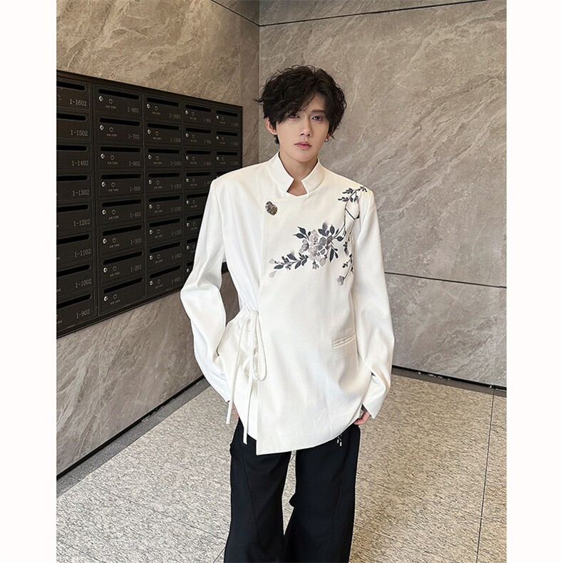 现货！25新中式男士设计感印花斜襟西装外套XZ105-P138,男装西服,电商B288