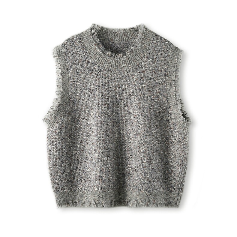 2025年秋季新款花纱针织圆领无袖上衣时尚休闲通勤百搭，女装背心吊带，致织羊绒