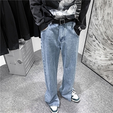 牛仔裤男韩版潮流高街裤脚开衩2024春秋新款ins宽松长裤K2744-P41，男装牛仔裤，星座412