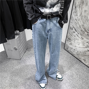 牛仔裤男韩版潮流高街裤脚开衩2024春秋新款ins宽松长裤K2744-P41图片