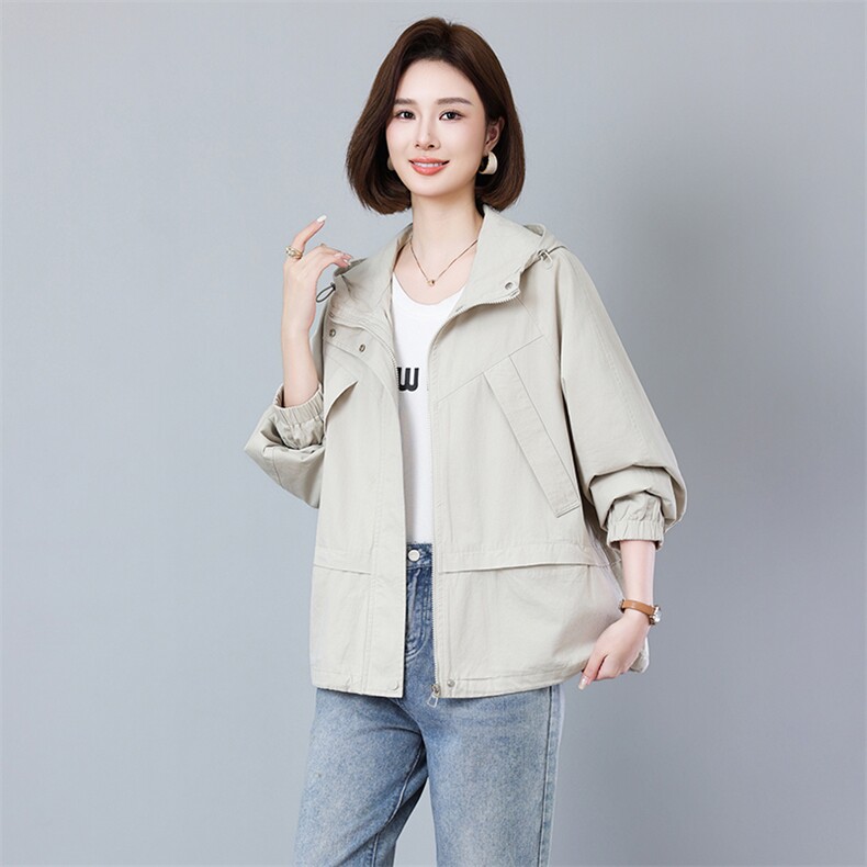 2026年开春新款宽松大码纯棉百搭休闲款大码女装长袖连帽款2610,女装风衣,秋牧寒烟