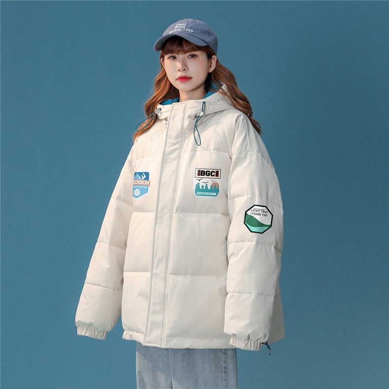中性22冬季新款设计感潮牌印花加厚连帽面包服棉衣MY153P115控148,男装棉衣,A247A