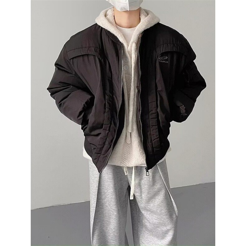 弧形飞行夹克棉服男美式高街cleanfit解构加厚保暖宽松棒球服外套,男装夹克,四季星座505