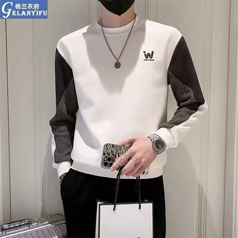 卫衣男2025春秋季痞帅潮流拼色卫衣男时尚百搭内搭长袖T恤男上衣,男装T恤,星座506A