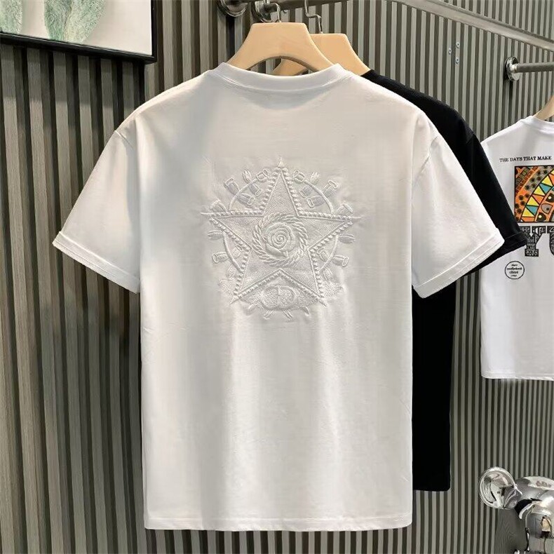 高端刺绣短袖T恤男士2025夏季薄款新款潮流圆领休闲体恤上衣男款,男装T恤,电商B212（原钱塘6029）