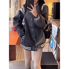 525-P62灰色美式复古棒球服外套，女装短外套，电商B323A