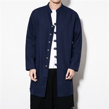 风棉麻大码衬衣男士休闲长款衬衫男装唐装复古外套CS503-P65，男装衬衫，钱塘788(原4013)
