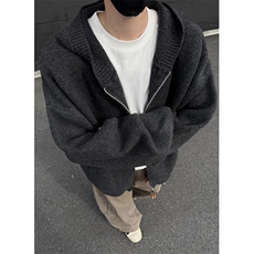 秋冬连帽开衫男女宽松老钱风纯色毛衣真口袋复古针织衫外套MY628，男装针织衫/毛衣，星座1116A（原606A-3）