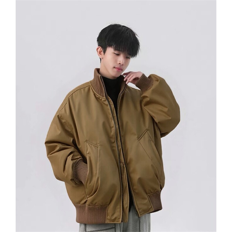 抖音得物美式潮休闲夹克春季立领纯色复古工装加厚棉服外套AMY03,男装夹克,电商A443