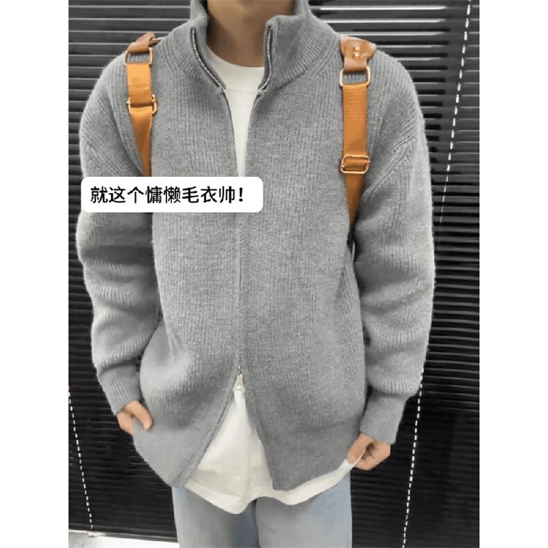 重磅秋冬北极绒双拉链毛衣开衫美式复古休闲慵懒风宽松针织衫外套,男装针织衫/毛衣,电商A486