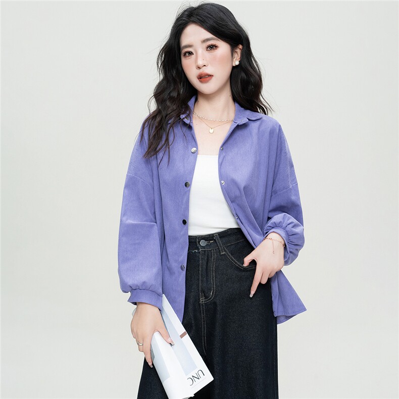 宽松休闲风百搭外套开衫女式衬衣2024新款灯芯绒秋冬外穿上衣潮图片