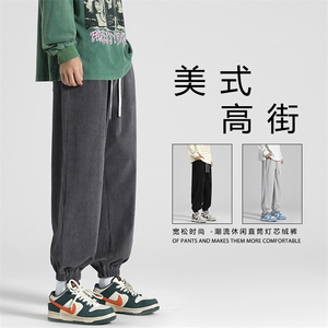 灯芯绒男裤子春秋季潮牌宽松垂感直筒运动阔腿1002特批35图片