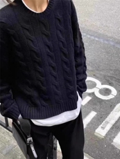 2025年秋季时尚百搭通勤简约休闲扭花圆领，女装针织衫/毛衣，珍珑羊绒