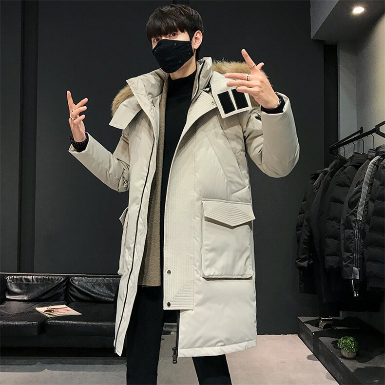 现货连帽大毛领长款过膝盖纯色羽绒服男学生户外大工装,男装羽绒服,星座301D-5(原星座1415）