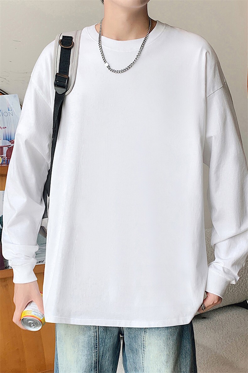 AT002长袖T恤男秋冬新款纯色休闲美式圆领打底大码宽松潮牌上衣,男装T恤,星座304A