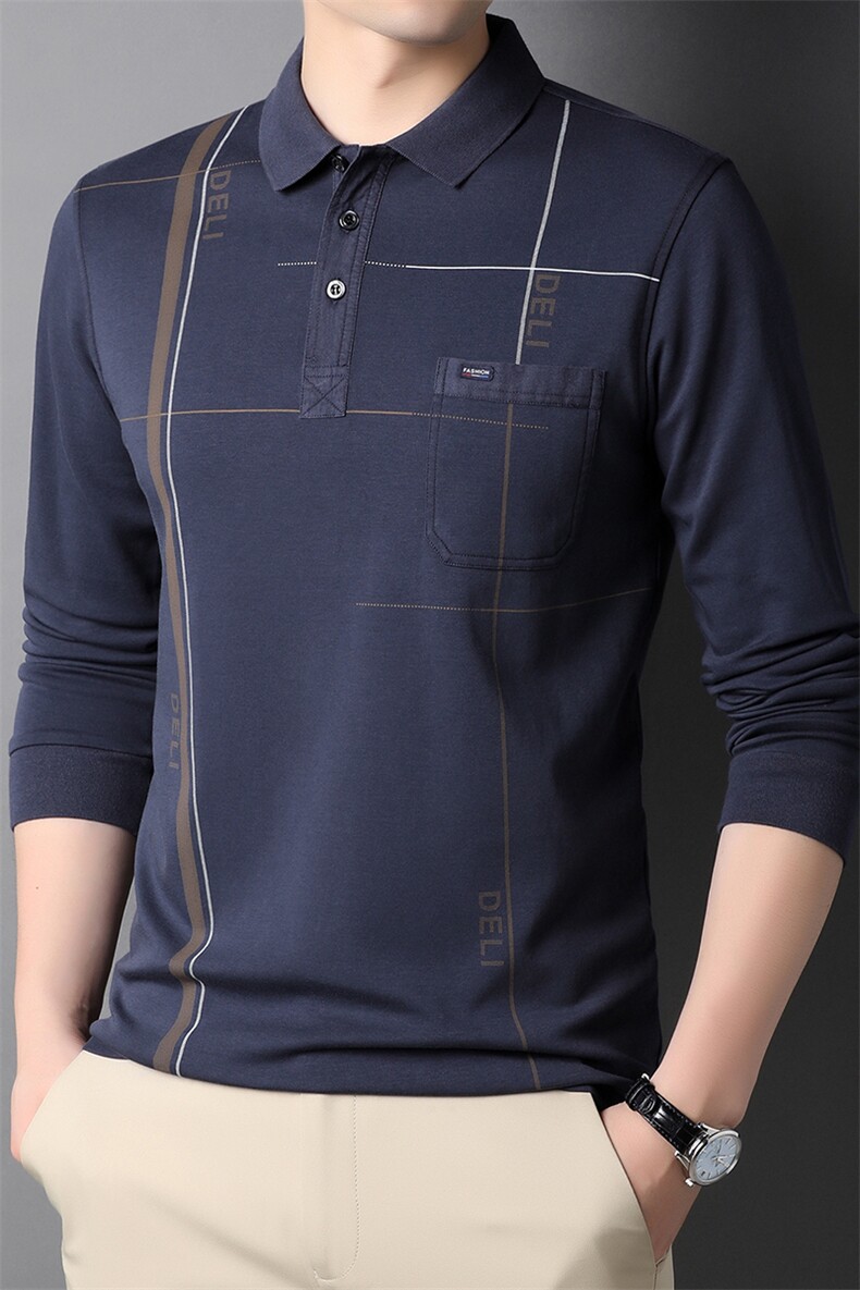 男士长袖翻领薄款T恤2023秋季中年商务休闲新款男装POLO衫上衣,男装T恤,电商B212（原钱塘6029）