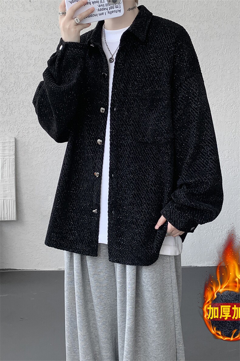 加绒衬衫男冬季新款港风宽松大码加厚小香风长袖衬衣JR70-P49,男装衬衫,星座214-3