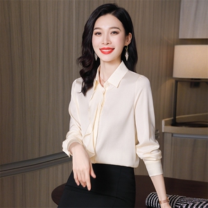 哑光真丝衬衫女式粉色气质百塔2026新款法式荷叶边长袖真丝上衣图片