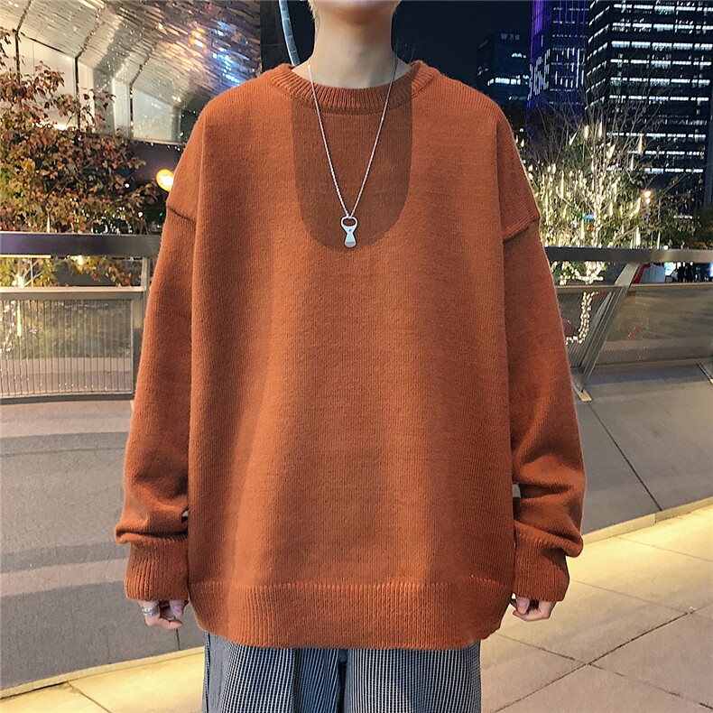 1港风宽松中性情侣潮流纯色大码M-5XL毛衣男外套7979P45加绒P55图片