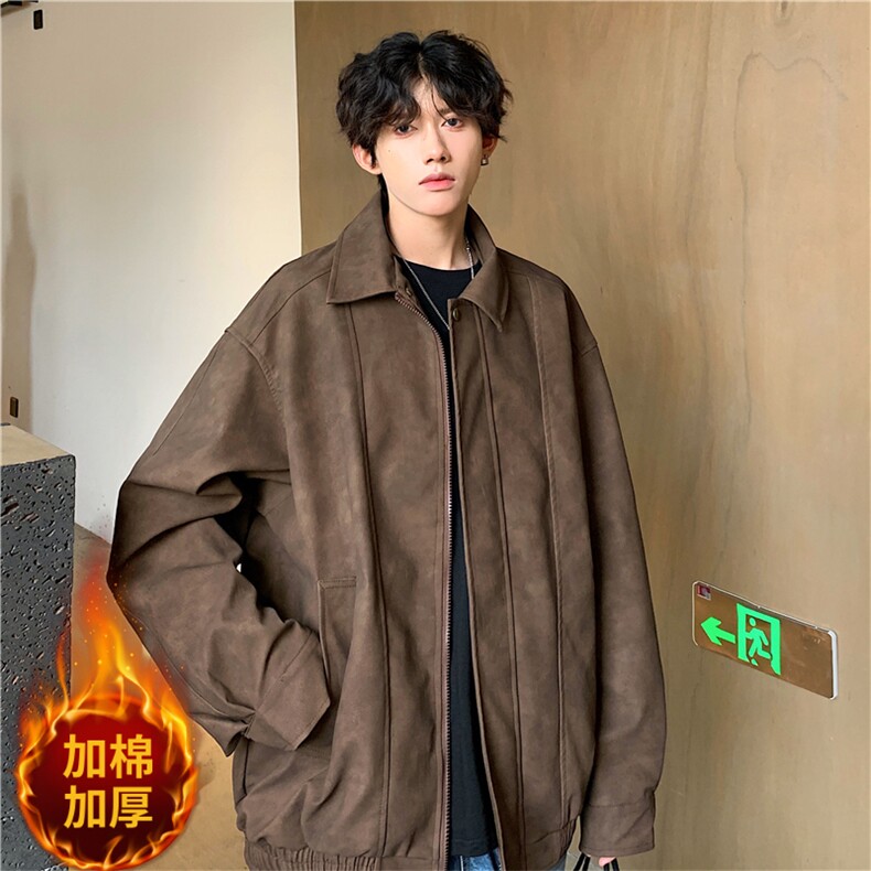 夹棉加厚PU皮夹克宽松复古纯色外套DY2408-P90常规DY2407-P80图片