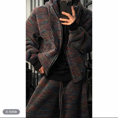 抖音加绒加厚针织连帽卫衣阔腿裤套装上衣P128裤子P95(网图，男装休闲套装，电商B267