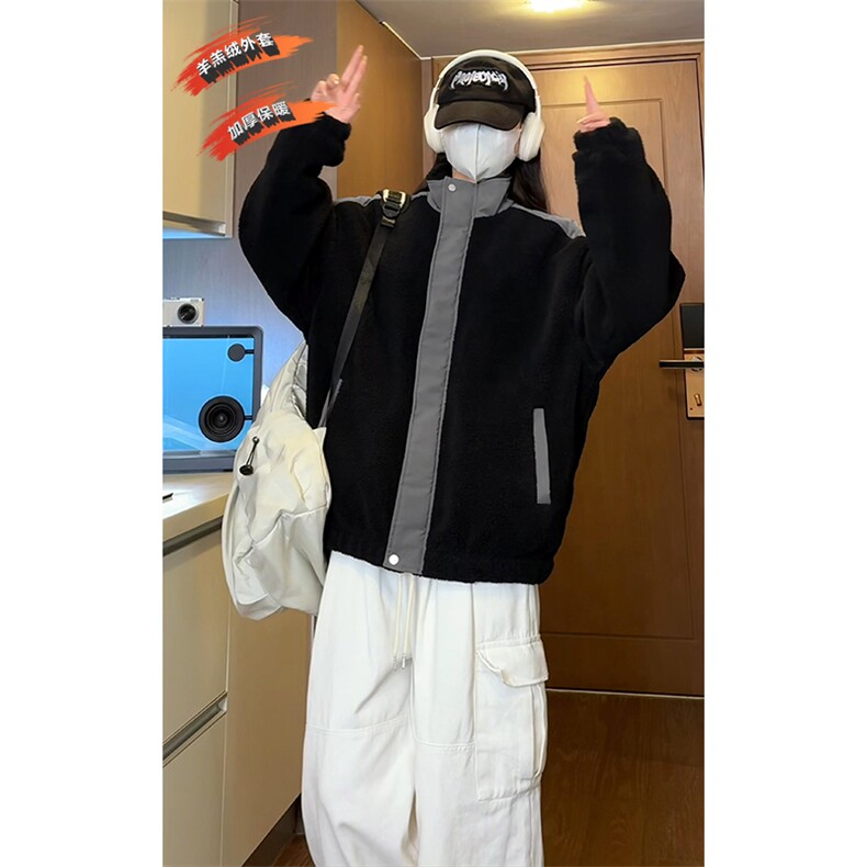 潮牌痞帅加厚羊羔绒外套男秋冬新款宽松休闲棉衣-A1440P90控145图片