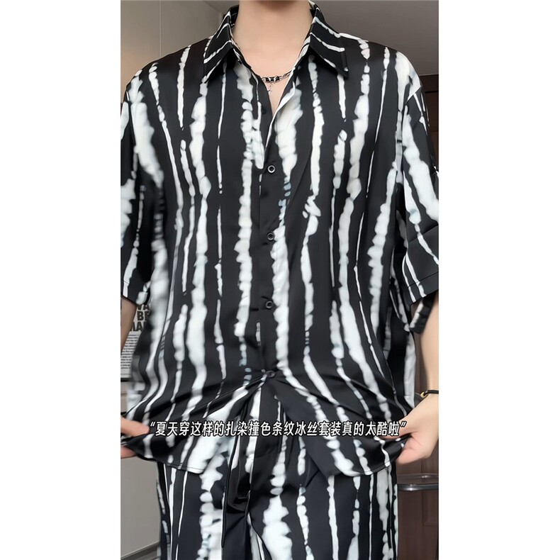 短袖衬衫男+短裤男潮流休闲套装男M-5XL大码TZ78719P50控98模特图图片