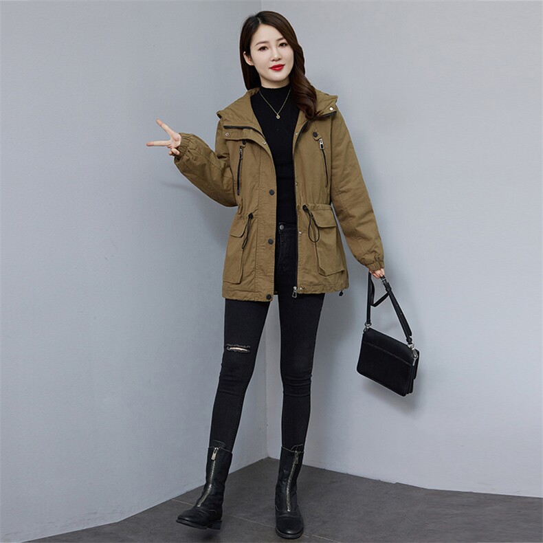 现货。时尚格子加绒加厚连帽保暖女派克服外套,女装棉衣/棉服,依万里