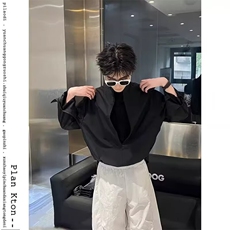 2025小众设计感假两件长袖衬衫男款简约宽松休闲百搭衬衣潮流上衣，男装衬衫，四季星座505