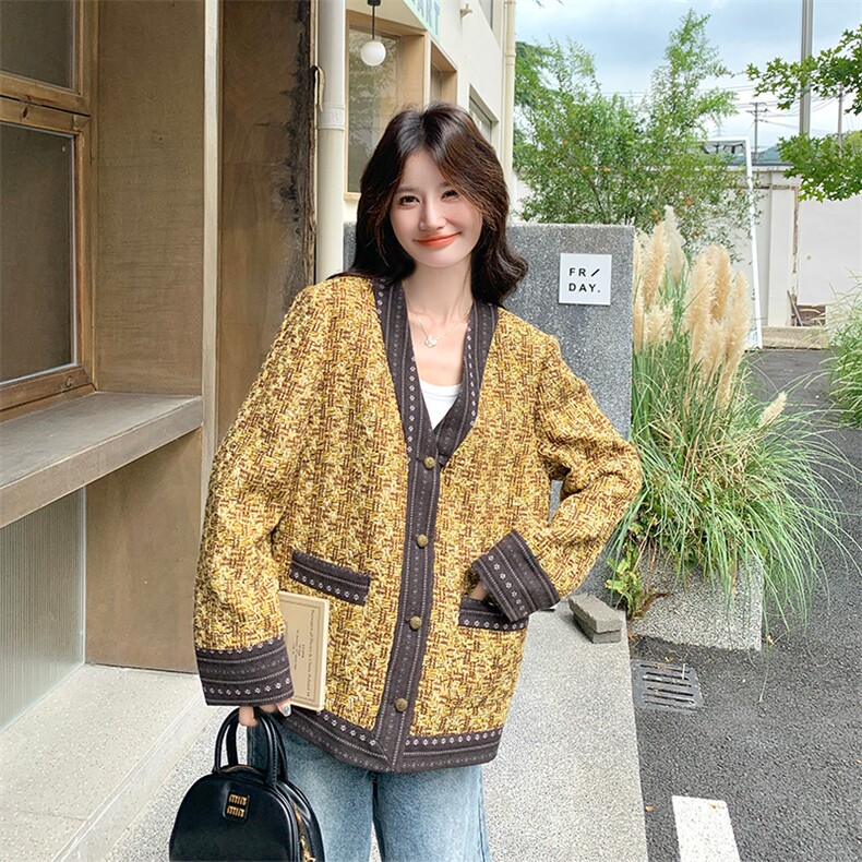 轻奢小香风黄色粗花呢外套女春秋2025新款小个子减龄超火流行上衣,女装毛呢外套,2C029