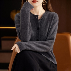 2024新款软糯baby山羊绒圆领羊绒开衫女针织毛衣外套显瘦上衣，女装羊毛衫，鑫源羊绒