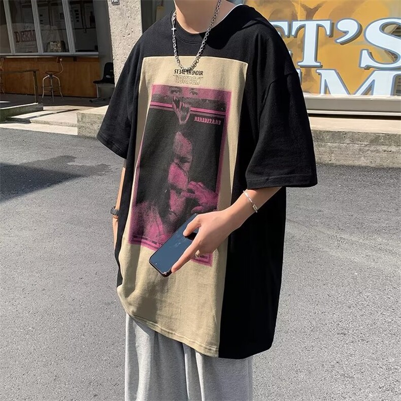 DP2233-P30欧美高街短袖T恤男宽松暗黑系复古油画潮嘻哈大版T,男装T恤,电商C233