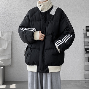 8XL-M三道杠韩系拼接立领加厚棉服三条杠棉衣面包服外套MY1706P98图片