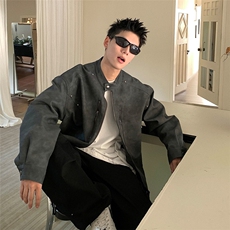 美式复古棕色麂皮绒皮衣外套男短款设计感小众夹克潮JK854-P78，男装皮衣，星座1001-1