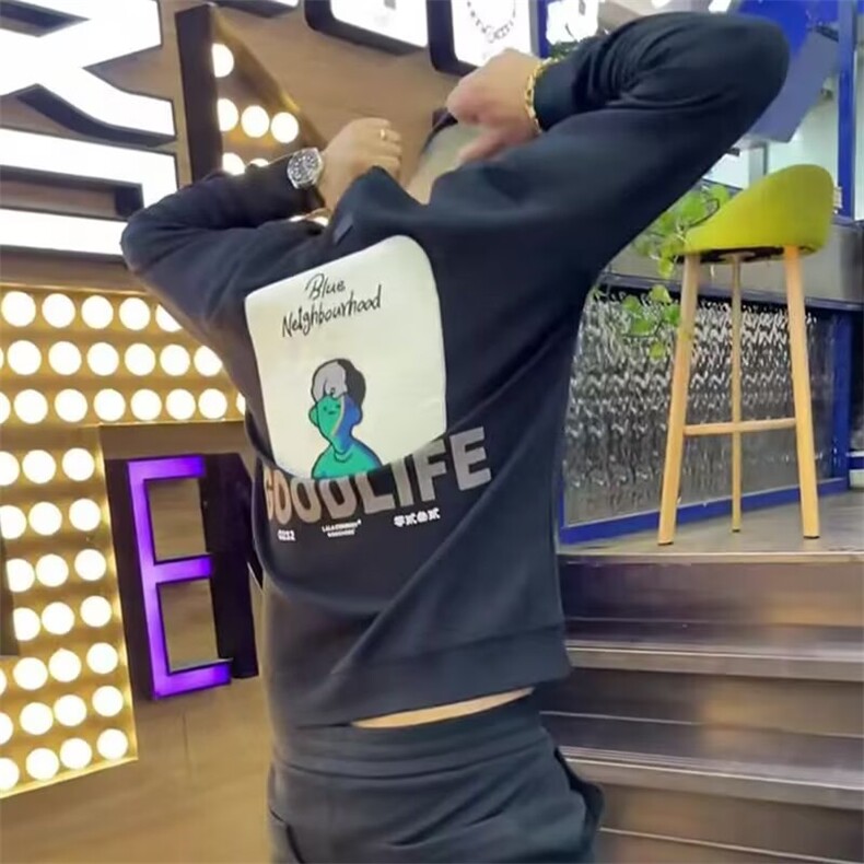 美式圆领卫衣男士大码宽松潮牌重磅秋冬休闲无帽套头外套上衣，女装短外套，星座506A