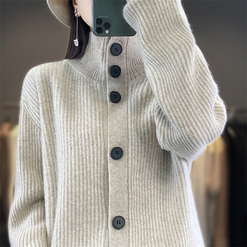 2025年秋季新款百搭女士抽条羊毛开衫,女装羊毛衫,春贝羊绒
