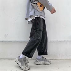 现货牛仔裤男新款韩版宽松潮流港风直筒九分休闲裤子P35，男装牛仔裤，星座410-7