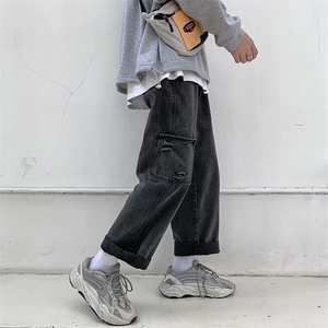 现货牛仔裤男新款韩版宽松潮流港风直筒九分休闲裤子P35图片