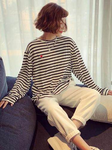 条纹休闲T，女装，简单小珍