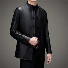 BAMJ-7739钱塘2020-2中年男士商务休闲唐装秋季皮衣夹克外套P560，男装皮衣，钱塘207-2