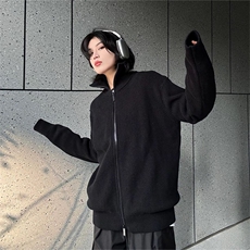 抖音得物保暖立领拉链针织外套秋冬宽松慵懒风纯色毛衣上衣AM02，男装针织衫/毛衣，电商A443