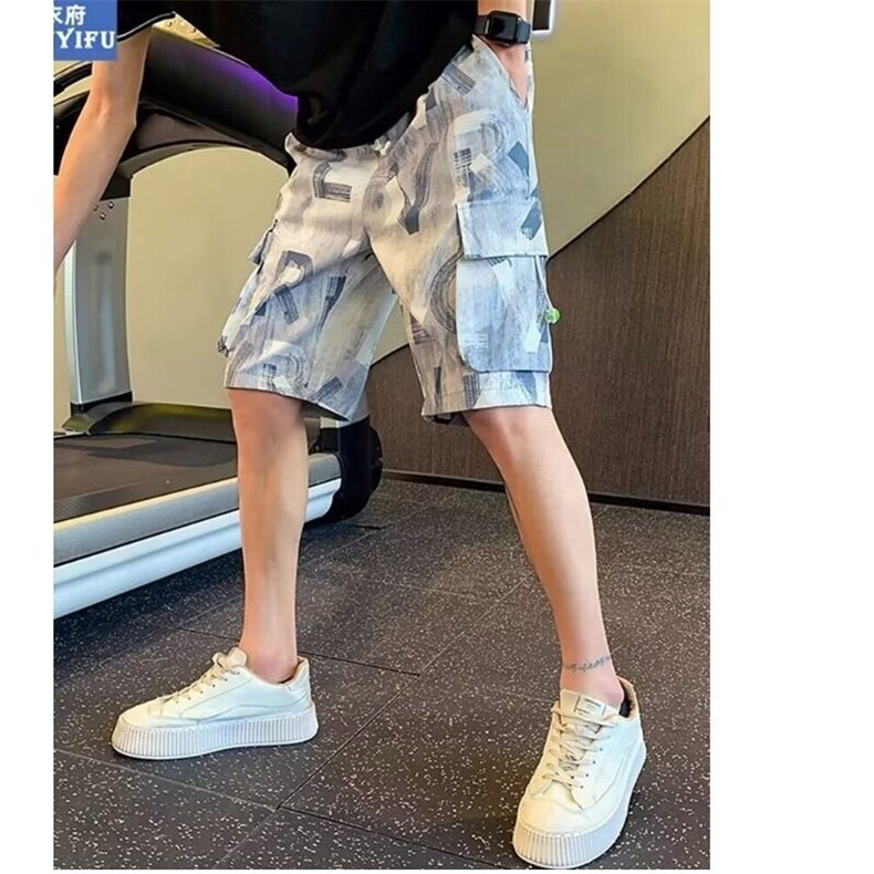 2025新款工装短裤男夏季潮牌宽松中裤子休闲五分裤运动健身大裤衩,男装休闲裤,星座506A