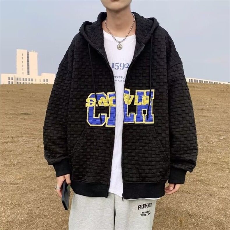 男秋季2023新款长袖夹克外套加厚华夫格卫衣W8001P36,男装夹克,星座1116-2