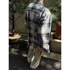 水墨晕染格纹衬衫外套做旧破坏扎染毛边格子长袖衬衣CS001-P65，男装衬衫，星座908