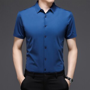 2023夏季新款短袖衬衫男薄款宽松中年男士商务免烫休闲纯色衬衣，男装衬衫，电商B212（原钱塘6029）