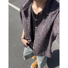 B221美式ins高街宽松薄款泡泡格短袖衬衫SY2548-特P35控59，男装T恤，电商B221
